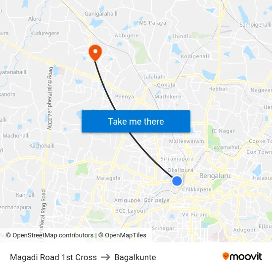 Magadi Road 1st Cross to Bagalkunte map