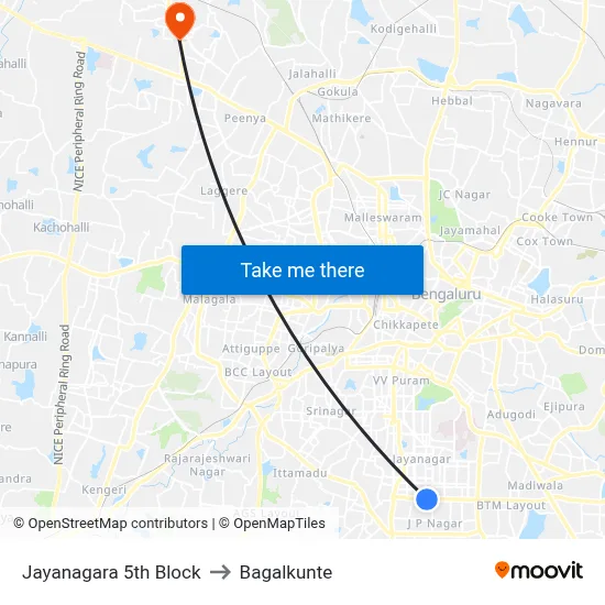 Jayanagara 5th Block to Bagalkunte map