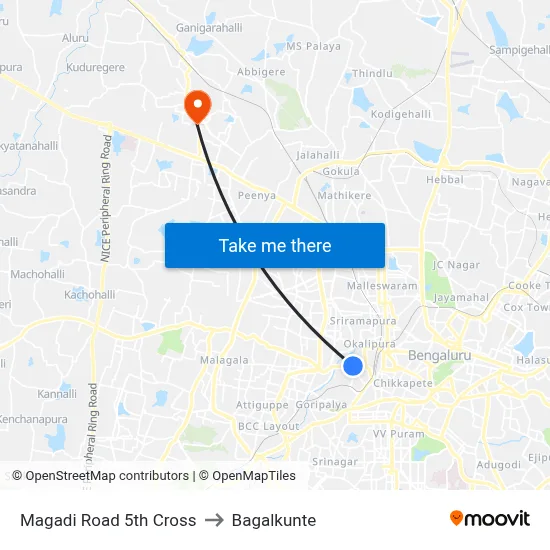 Magadi Road 5th Cross to Bagalkunte map