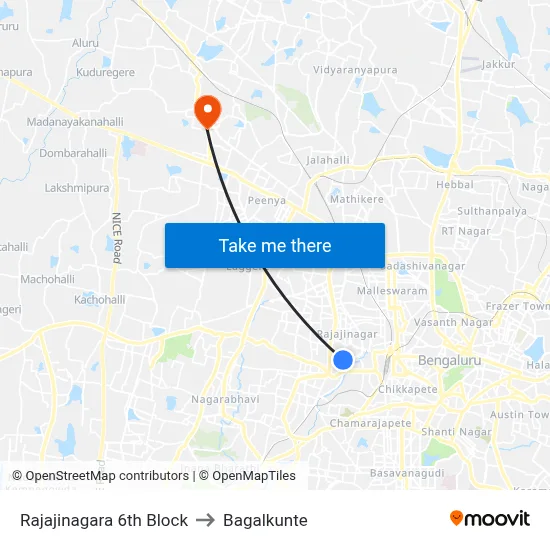 Rajajinagara 6th Block to Bagalkunte map