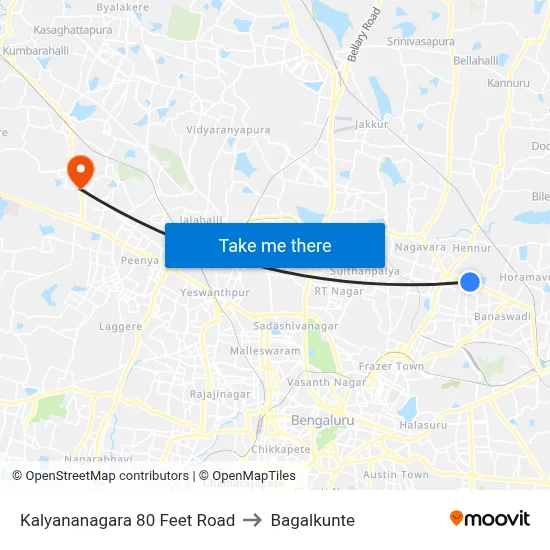 Kalyananagara 80 Feet Road to Bagalkunte map