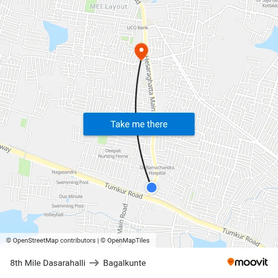 8th Mile Dasarahalli to Bagalkunte map