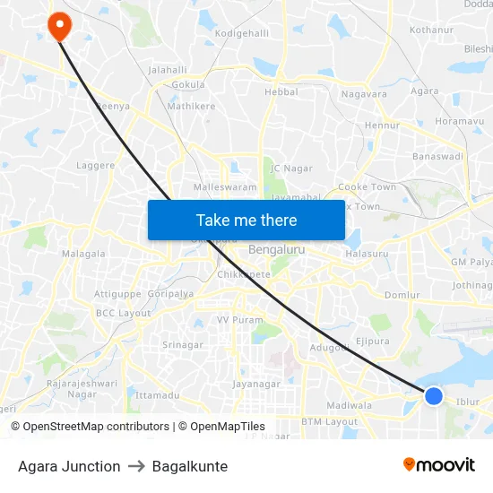 Agara Junction to Bagalkunte map