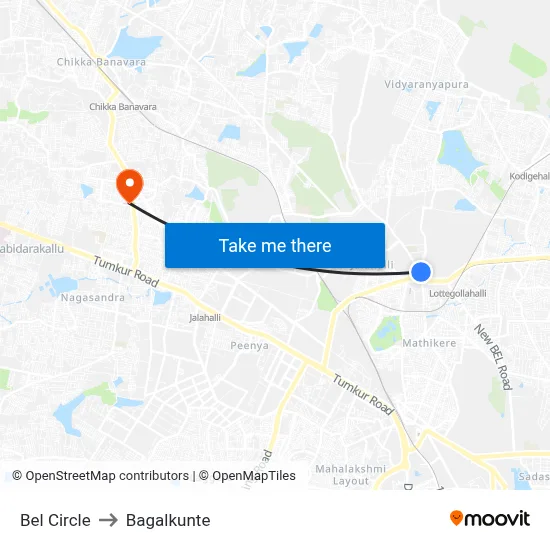 Bel Circle to Bagalkunte map