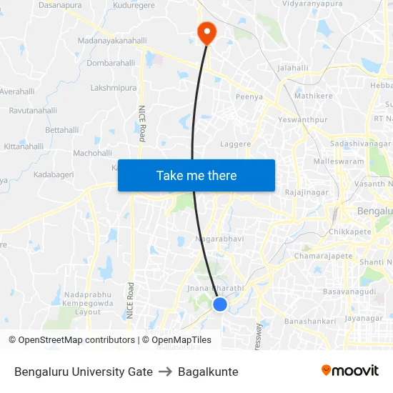 Bengaluru University Gate (Jbms) to Bagalkunte map