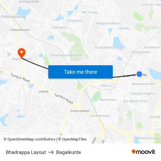 Bhadrappa Layout to Bagalkunte map