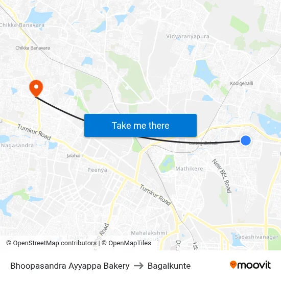 Bhoopasandra Ayyappa Bakery to Bagalkunte map