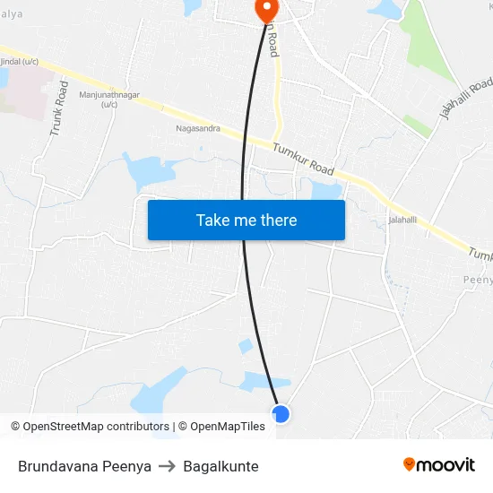 Brundavana Peenya to Bagalkunte map