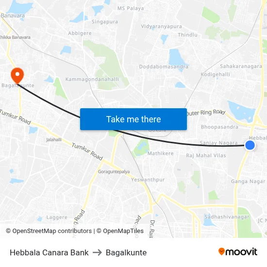 Hebbala Canara Bank to Bagalkunte map