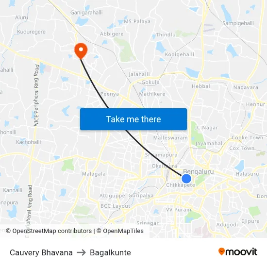 Cauvery Bhavana to Bagalkunte map