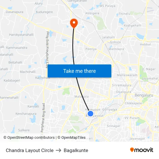 Chandra Layout Circle to Bagalkunte map