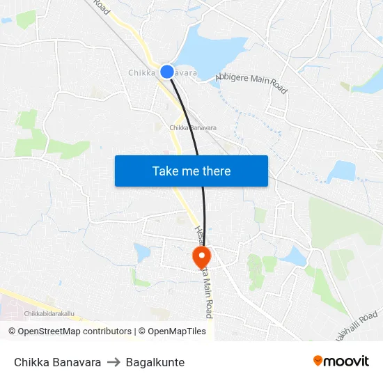 Chikka Banavara to Bagalkunte map