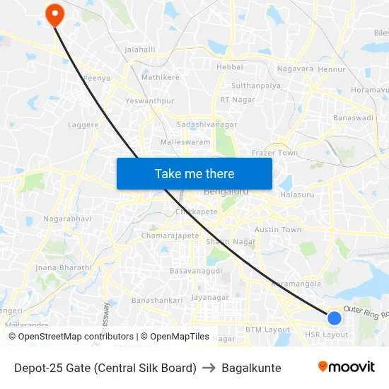 Depot-25 Gate (Central Silk Board) to Bagalkunte map