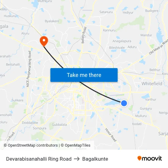 Devarabisanahalli Ring Road to Bagalkunte map