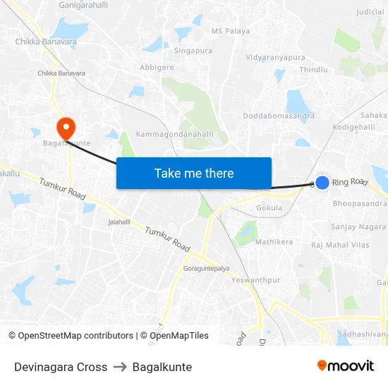 Devinagara Cross to Bagalkunte map