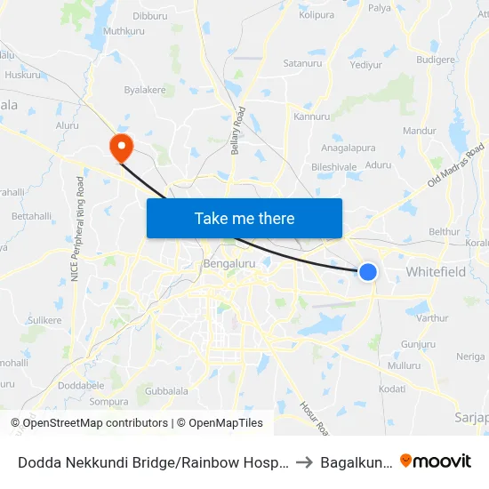 Dodda Nekkundi Bridge/Rainbow Hospital to Bagalkunte map