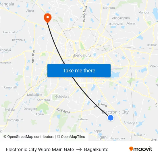 Electronic City Wipro Main Gate to Bagalkunte map