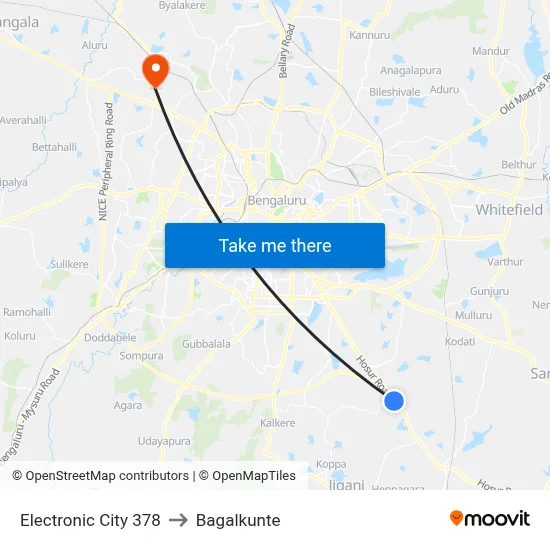 Electronic City 378 to Bagalkunte map