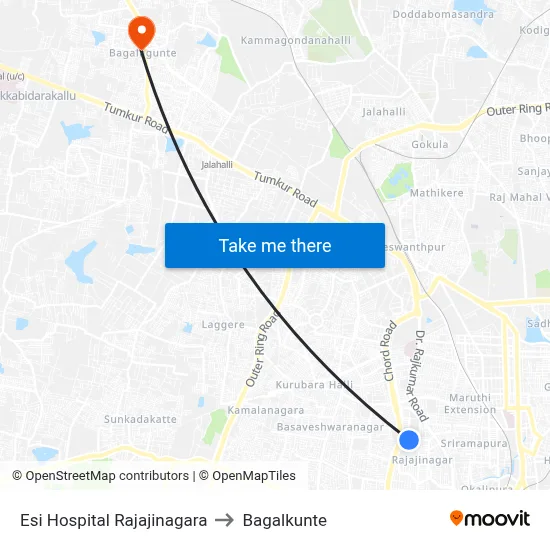 Esi Hospital Rajajinagara to Bagalkunte map