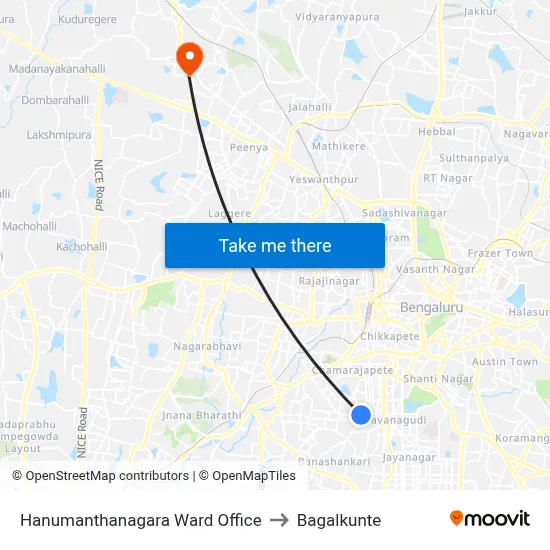 Hanumanthanagara Ward Office to Bagalkunte map