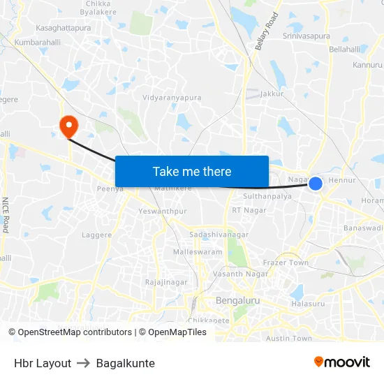 Hbr Layout to Bagalkunte map