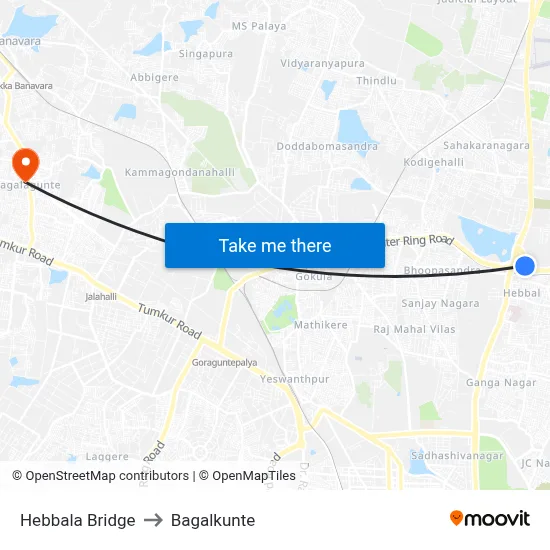 Hebbala Bridge to Bagalkunte map