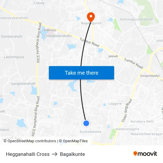Hegganahalli Cross to Bagalkunte map
