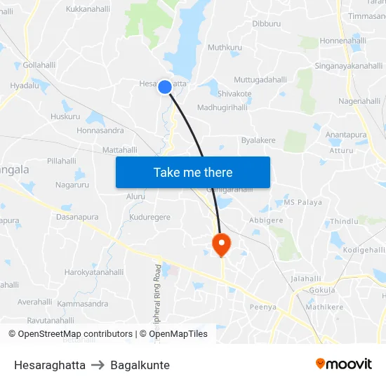 Hesaraghatta to Bagalkunte map