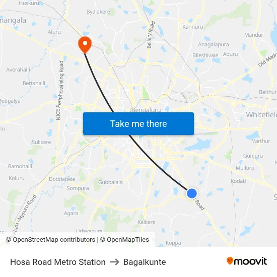 Hosa Road Metro Station to Bagalkunte map