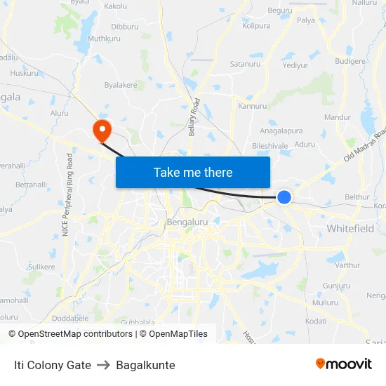 Iti Colony Gate to Bagalkunte map