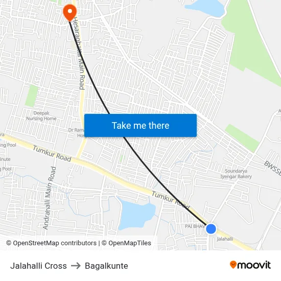 Jalahalli Cross to Bagalkunte map