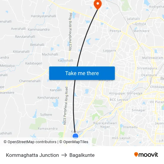 Kommaghatta Junction to Bagalkunte map