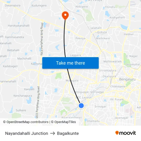 Nayandahalli Junction to Bagalkunte map