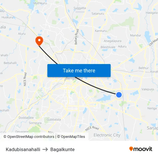 Kadubisanahalli to Bagalkunte map
