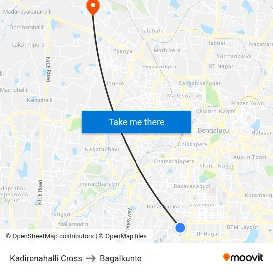 Kadirenahalli Cross to Bagalkunte map