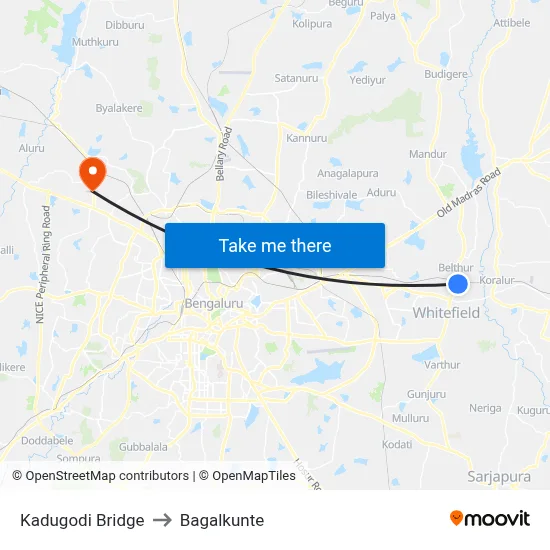 Kadugodi Bridge to Bagalkunte map