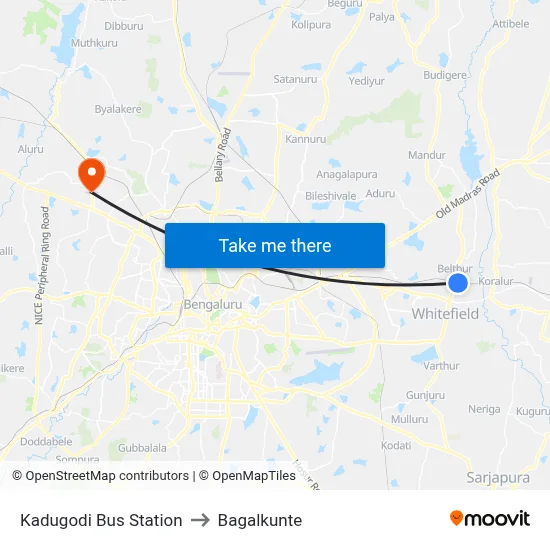 Kadugodi Bus Station to Bagalkunte map