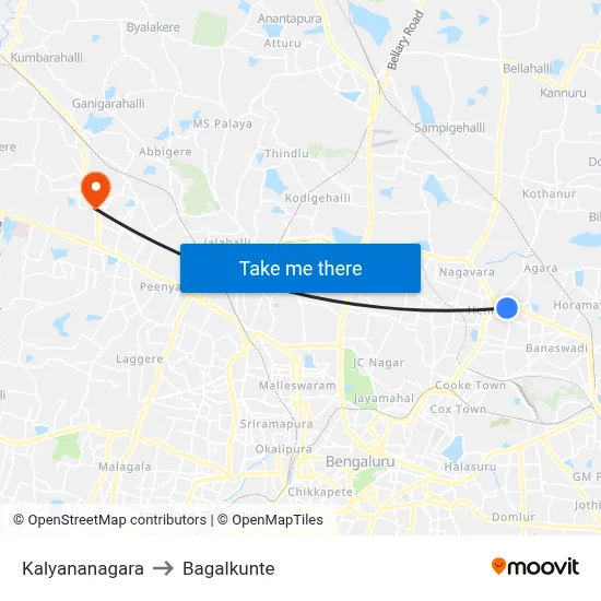 Kalyananagara to Bagalkunte map