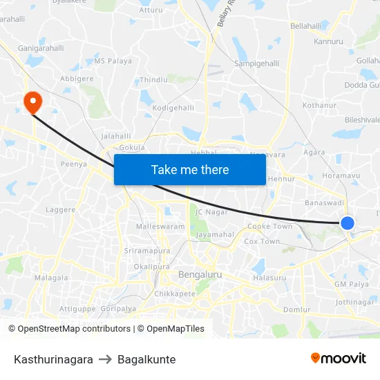 Kasthurinagara to Bagalkunte map