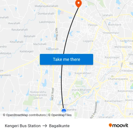 Kengeri Bus Station to Bagalkunte map