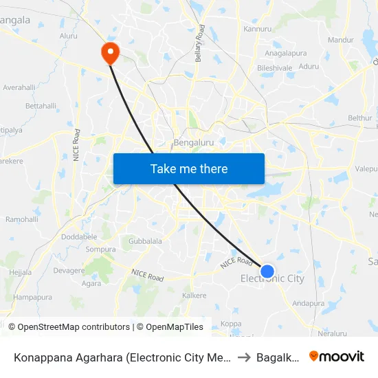 Konappana Agarhara (Electronic City Metro Station) to Bagalkunte map