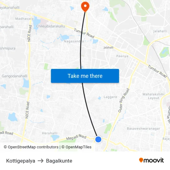 Kottigepalya to Bagalkunte map