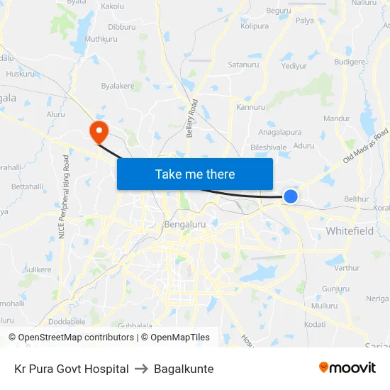Kr Pura Bus Stand to Bagalkunte map