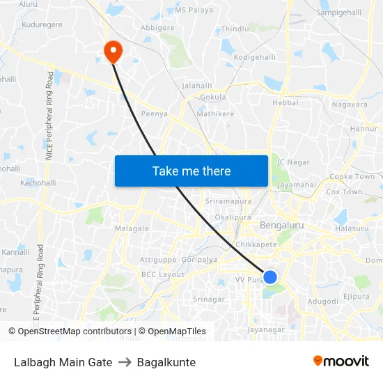 Lalbagh Main Gate to Bagalkunte map
