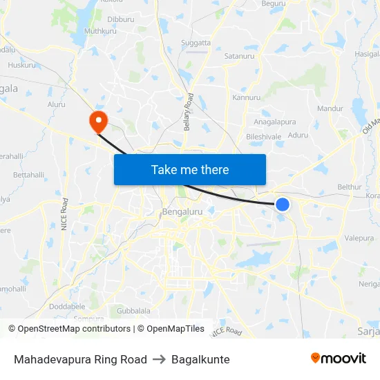 Mahadevapura Ring Road to Bagalkunte map
