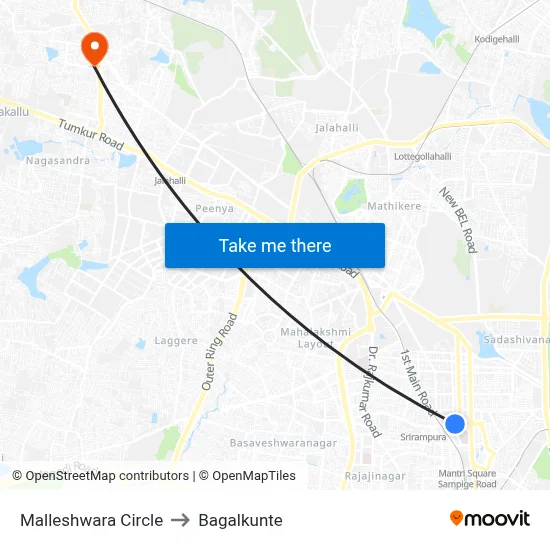 Malleshwara Circle to Bagalkunte map