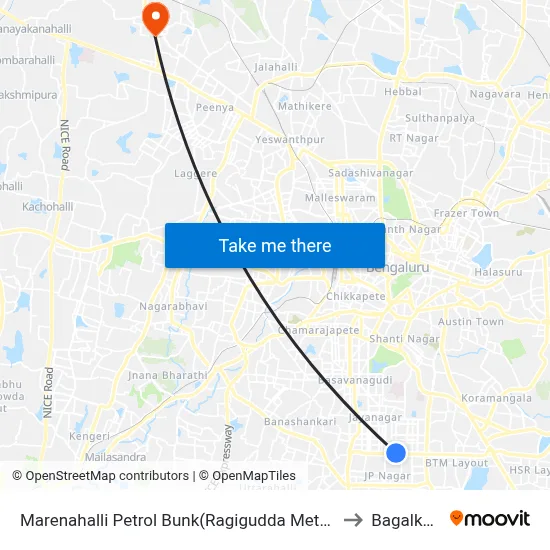 Marenahalli Petrol Bunk(Ragigudda Metro Station) to Bagalkunte map