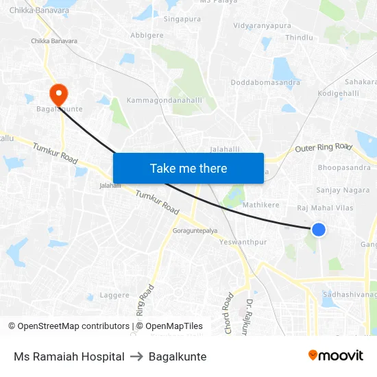 Ms Ramaiah Hospital to Bagalkunte map