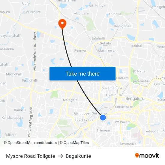 Mysore Road Tollgate to Bagalkunte map