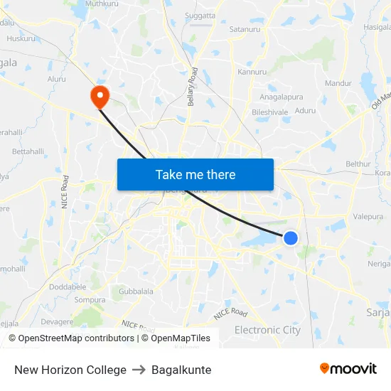 New Horizon College to Bagalkunte map